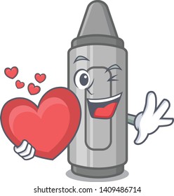 Grey with heart crayon cartoon.