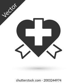 Grey Heart with a cross icon isolated on white background. First aid. Healthcare, medical and pharmacy sign.  Vector