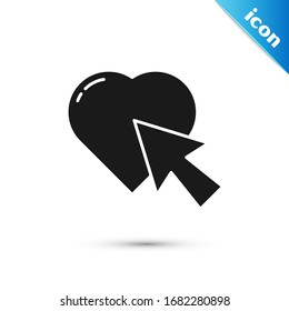 Corazón gris y el cursor clic icono aislado en fondo blanco. Citas en línea. Haga clic en el botón Me gusta. Día Internacional de la Mujer Feliz. Ilustración vectorial