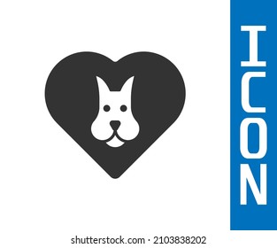 Grey Heart with dog icon isolated on white background. Pet paw in heart. Love to the animals.  Vector