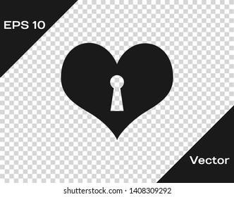 Grey Heart with keyhole icon isolated on transparent background. Locked Heart. Love symbol and keyhole sign. Vector Illustration