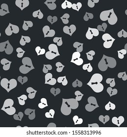 Grey Heart with keyhole icon isolated seamless pattern on black background. Locked Heart. Love symbol and keyhole sign.  Vector Illustration