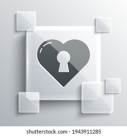Grey Heart with keyhole icon isolated on grey background. Locked Heart. Love symbol and keyhole sign. Square glass panels. Vector