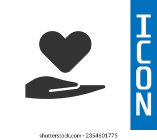 Grey Heart on hand icon isolated on white background. Hand giving love symbol. Valentines day symbol.  Vector Illustration