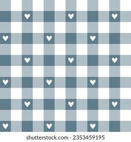 Grey with heart plaid pattern background. plaid pattern background. plaid background. Seamless pattern. for backdrop, decoration, gift wrapping, gingham tablecloth, blanket, tartan.