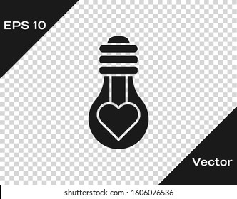 Grey Heart shape in a light bulb icon isolated on transparent background. Love symbol. Valentine day symbol.  Vector Illustration