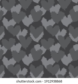 Gray Heart con forma de pincel trazo sin costuras fondo de patrón para textiles de moda, gráficos