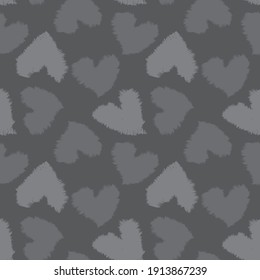 Grey Heart shaped brush stroke seamless pattern background for fashion textiles, graphics