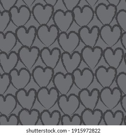 Grey Heart shaped brush stroke seamless pattern background for fashion textiles, graphics