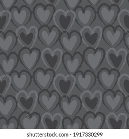 Grey Heart shaped brush stroke seamless pattern background for fashion textiles, graphics