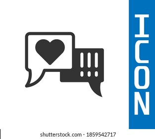Grey Heart in speech bubble icon isolated on white background.  Vector