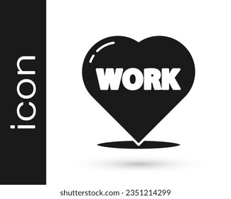 Grey Heart with text work icon isolated on white background.  Vector Illustration