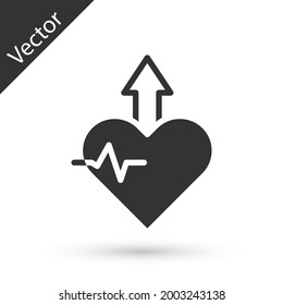 Grey Heartbeat Increase Icon Isolated On White Background. Increased Heart Rate.  Vector