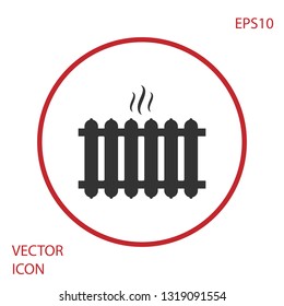 Grey Heating radiator icon isolated on white background. Red circle button. Vector Illustration