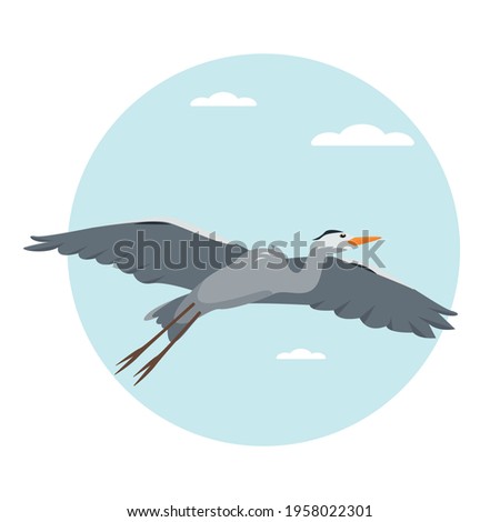 Similar – Image, Stock Photo A gray heron flies between power lines in Siebenbrunn near Augsburg on a frosty winter morning