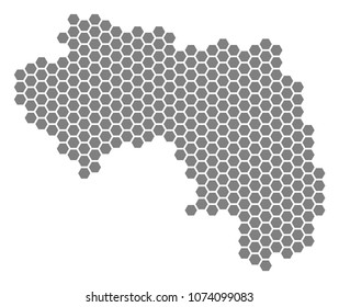 Grey hexagon African Guinea Map. Vector geographical map in gray color on a white background. Vector pattern of African Guinea Map made of hexagon elements.