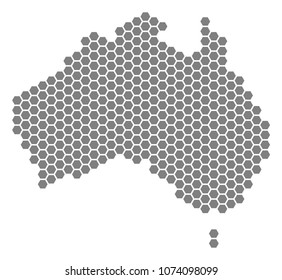 Grey hexagon Australia Map. Vector geographic map in gray color on a white background. Vector concept of Australia Map designed of hexagon elements.