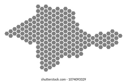Grey hexagon Crimea Map. Vector geographical map in grey color on a white background. Vector collage of Crimea Map composed of hexagon blots.
