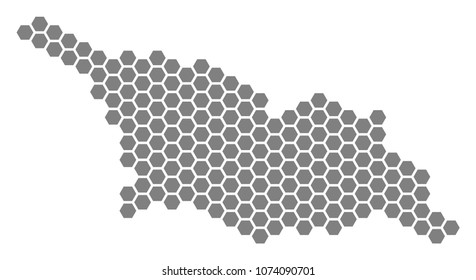 Grey hexagon Georgia Map. Vector geographic map in grey color on a white background. Vector collage of Georgia Map composed of hexagon elements.