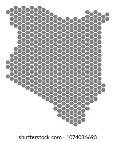 Grey hexagon Kenya Map. Vector geographic map in grey color on a white background. Vector collage of Kenya Map created of hexagonal pixels.