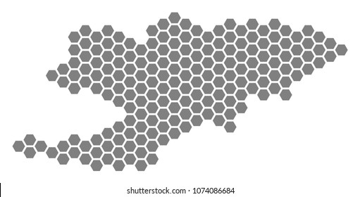 Grey hexagon Kyrgyzstan Map. Vector geographical map in grey color on a white background. Vector concept of Kyrgyzstan Map created of hexagon elements.