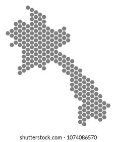 Grey hexagon Laos Map. Vector geographic map in grey color on a white background. Vector concept of Laos Map composed of hexagon elements.