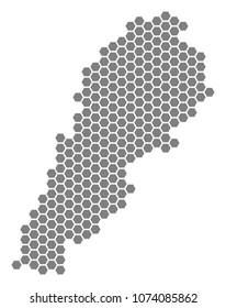 Grey hexagon Lebanon Map. Vector geographic map in grey color on a white background. Vector mosaic of Lebanon Map combined of hexagonal elements.