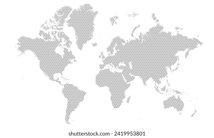 Grey hexagon pattern geometric shapes on world map. Vector Illustration.