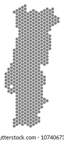 Grey hexagon Portugal Map. Vector geographical map in grey color on a white background. Vector pattern of Portugal Map combined of hexagonal pixels.