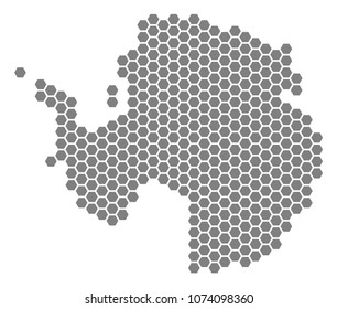 Grey hexagonal Antarctica Map. Vector geographical map in gray color on a white background. Vector pattern of Antarctica Map created of hexagonal blots.
