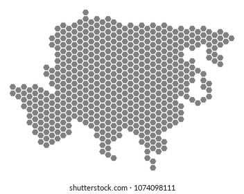 Grey hexagonal Asia Map. Vector geographic map in grey color on a white background. Vector collage of Asia Map designed of hexagon elements.