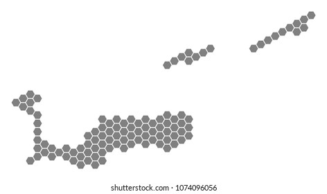 Grey hexagonal Cayman Islands Map. Vector geographic map in grey color on a white background. Vector concept of Cayman Islands Map created of hexagon spots.