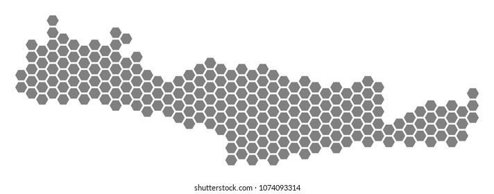 Grey hexagonal Crete Island Map. Vector geographic map in grey color on a white background. Vector concept of Crete Island Map organized of hexagonal elements.