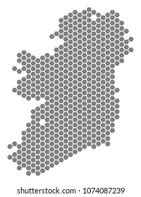 Grey hexagonal Ireland Island Map. Vector geographic map in grey color on a white background. Vector composition of Ireland Island Map organized of hexagonal elements.