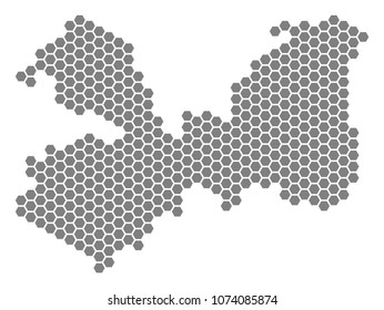 Grey hexagonal Leningrad Oblast Map. Vector geographical map in grey color on a white background. Vector pattern of Leningrad Oblast Map made of hexagon items.