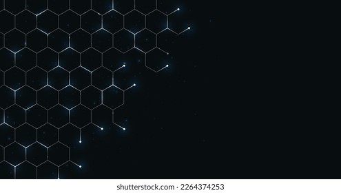 Grey hexagonal mesh connection background. Vector grey hexagonal mesh connection on dark blue background.