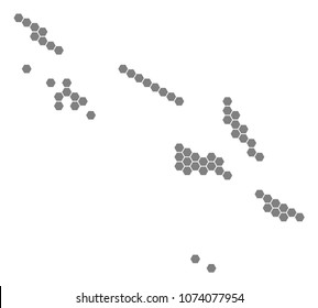 Grey hexagonal Solomon Islands Map. Vector geographical map in gray color on a white background. Vector mosaic of Solomon Islands Map combined of hexagon elements.