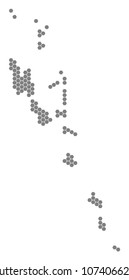 Grey hexagonal Vanuatu Islands Map. Vector geographic map in gray color on a white background. Vector pattern of Vanuatu Islands Map designed of hexagonal pixels.