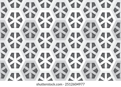 Grey hexagons with crossed lines vector abstract seamless rectangular pattern or background.