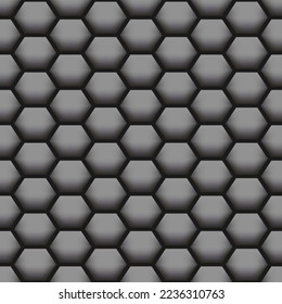 Graue Hexagons auf schwarzem Hintergrund, geometrisches, nahtloses Muster. Bestens für Textilien, Tapeten, Web und Ihr Design.