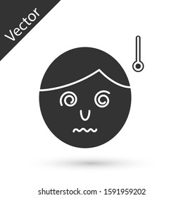 Grey High human body temperature or get fever icon isolated on white background. Disease, cold, flu symptom.  Vector Illustration