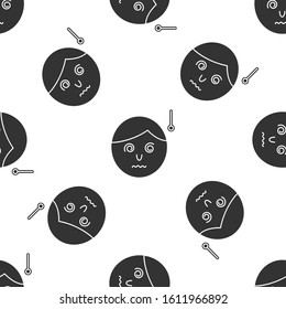 Grey High human body temperature or get fever icon isolated seamless pattern on white background. Disease, cold, flu symptom.  Vector Illustration