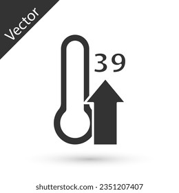 Gris Alta temperatura corporal humana o conseguir un icono de fiebre aislado sobre fondo blanco. Enfermedad, frío, síntoma de gripe.  Vector