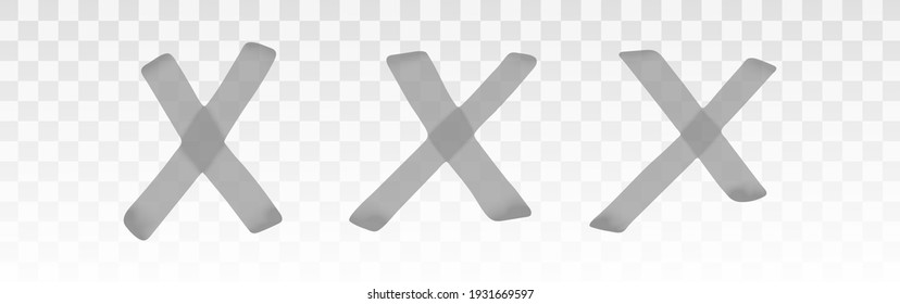 Grey highlighter crosses set isolated on transparent background. Marker pen highlight underline cross. Vector hand drawn graphic stylish element