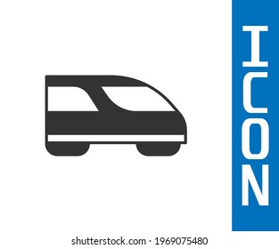 Grey High-speed train icon isolated on white background. Railroad travel and railway tourism. Subway or metro streamlined fast train transport.  Vector