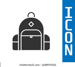 Grey Hiking backpack icon isolated on white background. Camping and mountain exploring backpack.  Vector Illustration