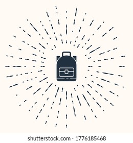 Grey Hiking backpack icon isolated on beige background. Camping and mountain exploring backpack. Abstract circle random dots. Vector Illustration