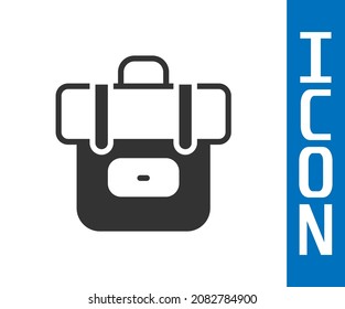 Icono de la mochila de excursión gris aislado en fondo blanco. Caminando y explorando la montaña con mochila.  Vector