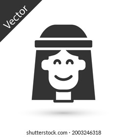 Grey Hippie girl icon isolated on white background. Peace and love sign. Symbol pacificism freedom and love.  Vector