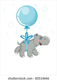 Grey hippo flying in a blue ball
